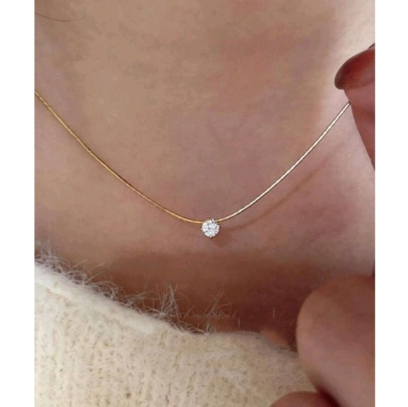 Anthropologie Delicate Diamond Solitaire Dainty Gold Necklace - Picture 2 of 5